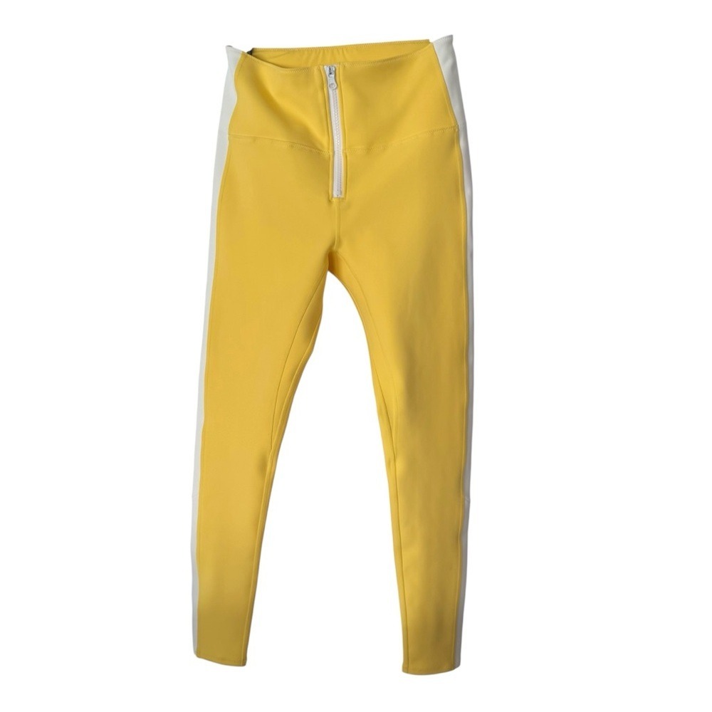 Bandier & Solid. & Striped Stylish Yellow Athletic Leggings White Accents